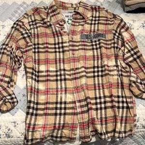 The Laundry Room Vintage Burberry-style Plaid Button Down w White Mesh on back